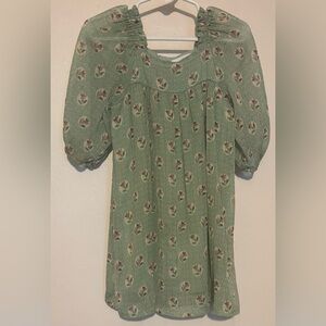 ZARA kids floral Green Dress with Puff Sleeves